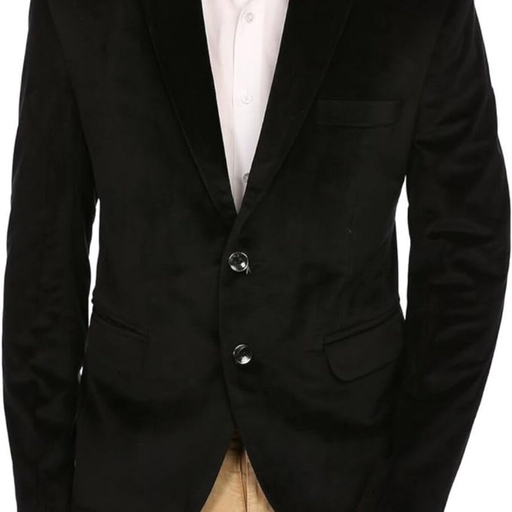Wintage Men's Cotton Velvet Solid Party Blazer Black